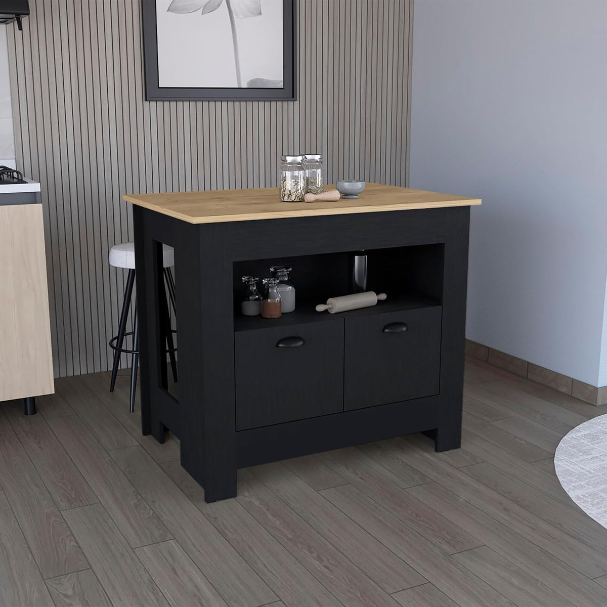 Kitchen Island Two Door Cabinet and Shelf with Multicolor | Ample storage with two doors and shelf