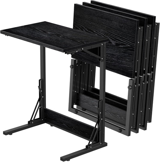 Tatub 24" TV Tray Table Set of 4, Folding C Shaped End Table, Small Sofa Side Laptop Desk for Living Room, Bedroom, Black