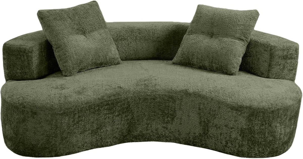 KEIKI 80" Boucle Curved Modular Sofa with 2 Pillows, Upholstered Modern Style 3-Seater Couch with High Resilience Cushion, No Assembly Required, for Apartment, Living Room, Office, Green
