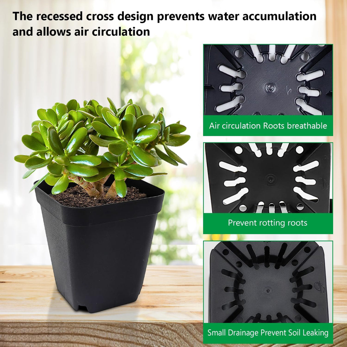 Square Nursery Pots 3.54Inches 90 Pcs Seedling Flower Post Plastic Thick Seed Start Germination for Plant Propagation,Sturdy Suit for 1020 Trays(Black,3.54Inches,90Pcs)
