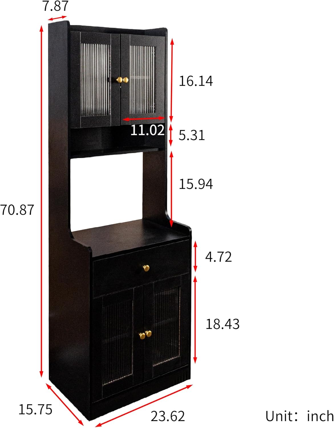 Kitchen Pantry Cabinet with Doors and Drawer, 71" Freestanding Kitchen Hutch Cabinet with Open Shelf and Cable Management Hole, Coffee Bar Cabinet Buffet Sideboard for Kitchen Dining Room (Black)
