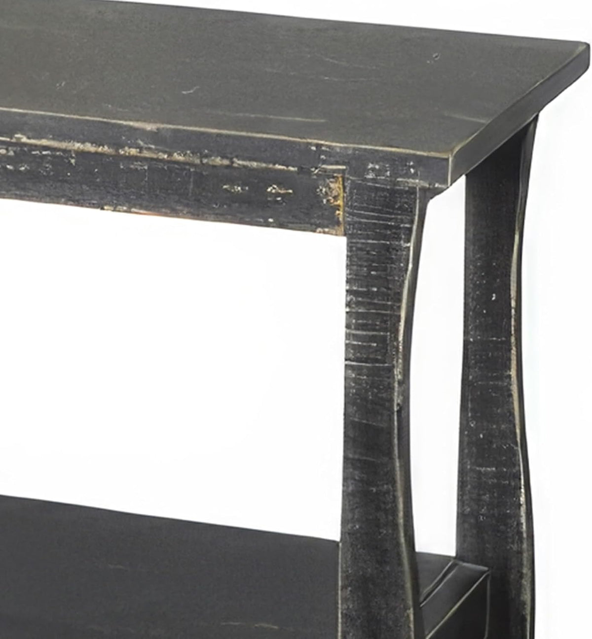 Benzara Rena Side End Table with Scallop Trim- 28 Inch Rustic Black Mahogany
