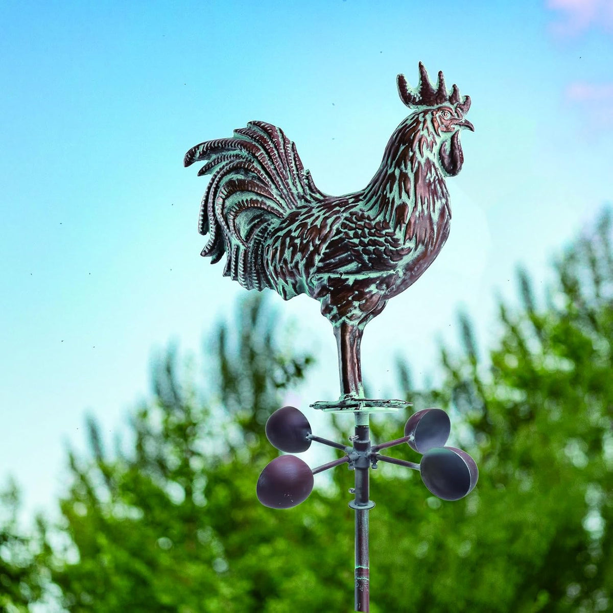 Metal Wind Spinner Rooster Décor Garden Statue 79" Antique Copper Chicken Yard Art Sculpture Outdoor Kinetic Garden Stake for Patio,Lawn,Country Cottage,Farm