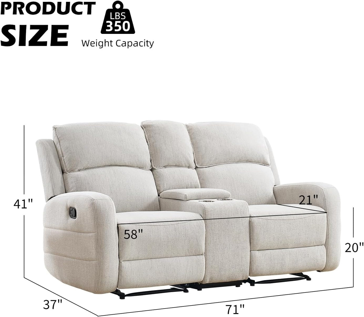 EBELLO Manual Living Room Furniture Reclining Couch Set, Soft Fabric Loveseat Recliner Sofa for Meeting Room, Overstuffed Backrest and Armrest (Loveseat)