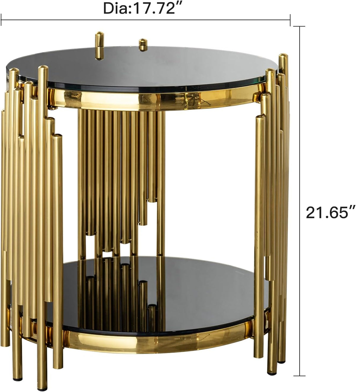 Gold Black End Table with Golden Stainless Steel Frame,Modern Glass Bedside Nightstand Table,Glass Cocktail Small Living Room Coffee Table