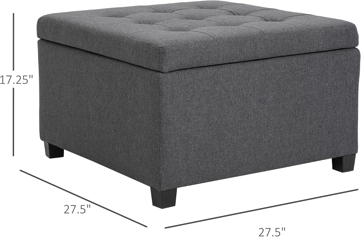31x26x17inch 450lb Premium Quality Tufted Cotton Storage Ottoman LiftTop Standard Metal Hinge Premium Rubberwood FFor rame Gray