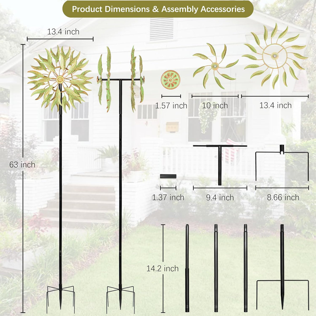Large Outdoor Metal Wind Spinner,Two-Way Wind Sculptures,360 Degrees Kinetic Wind Spinners Yard Art Decor for Patio, Lawn & Garden 63 * 13.4 Inches