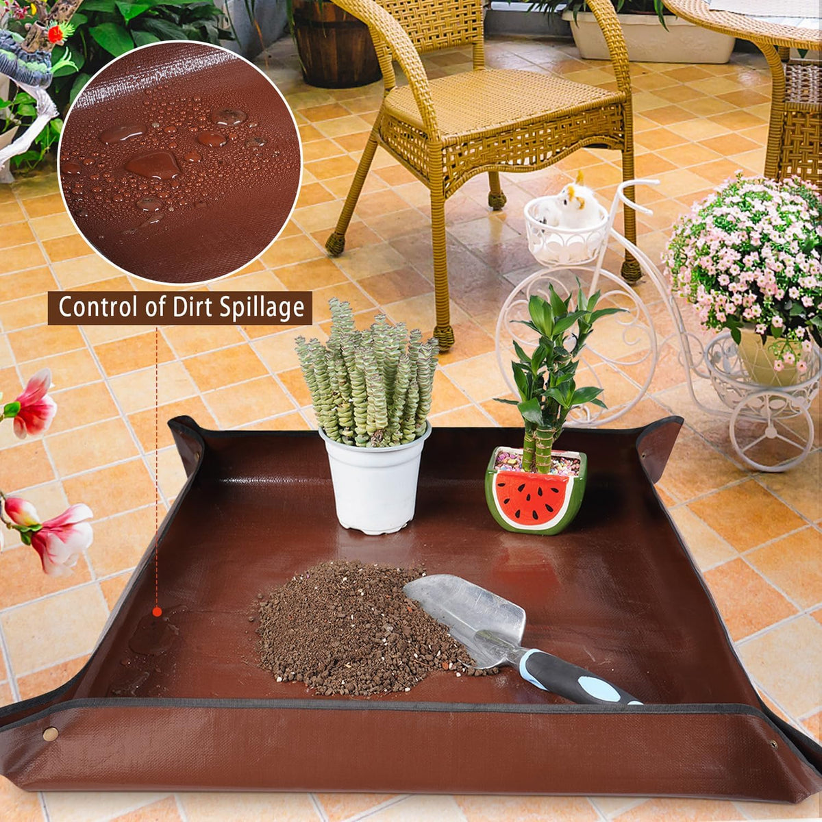 27"x 27" Repotting Mat for Indoor Plant Transplanting and Mess Control Foldable Waterproof Potting Tray-Easy to Clean Gardening Gifts for Plant Lovers