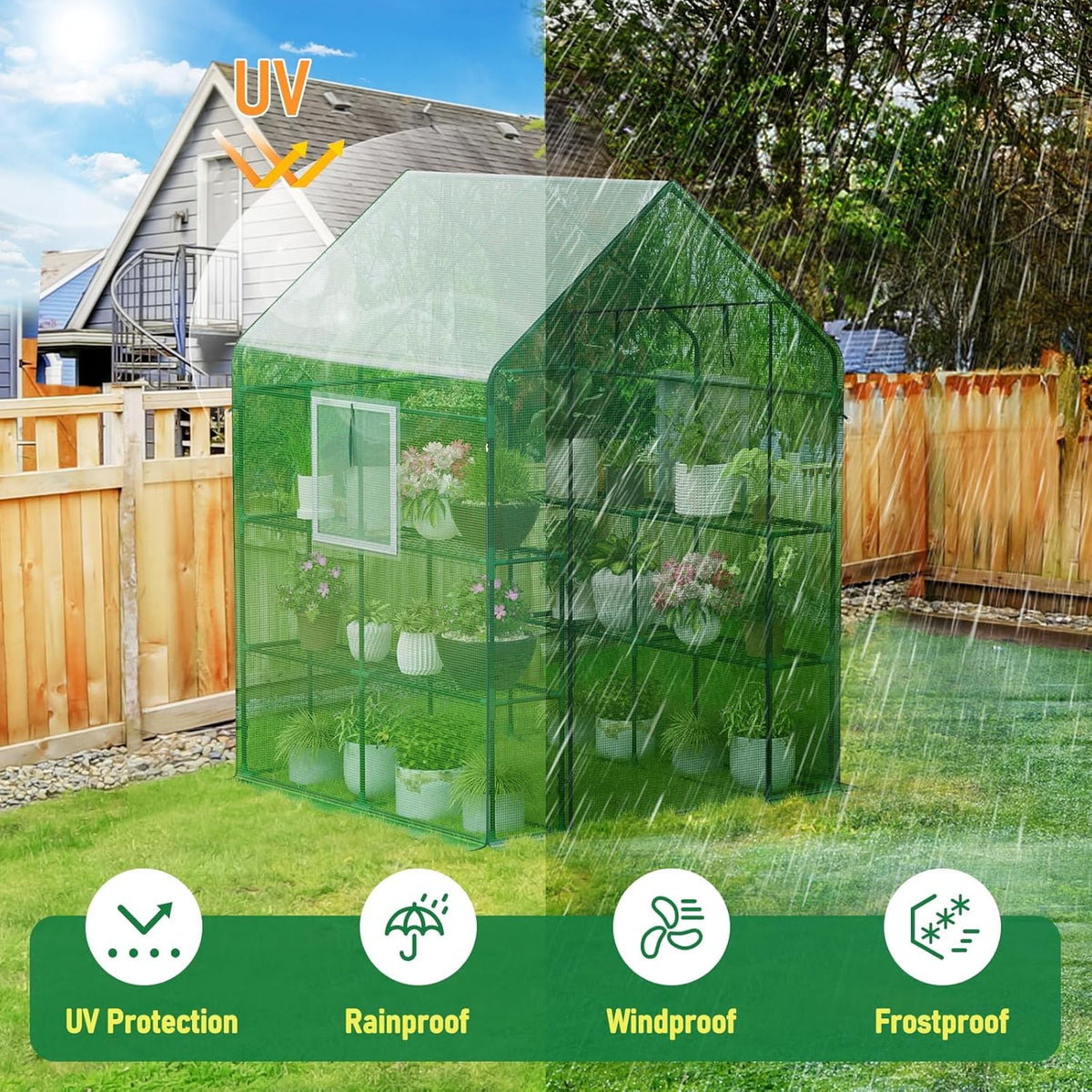 SPECILITE 56×56×78Inch Walk-in Greenhouse, Heavy Duty Small Plant House with Thicken PE Cover and Steel Frame, for Garden, Outdoors, Indoors, Green