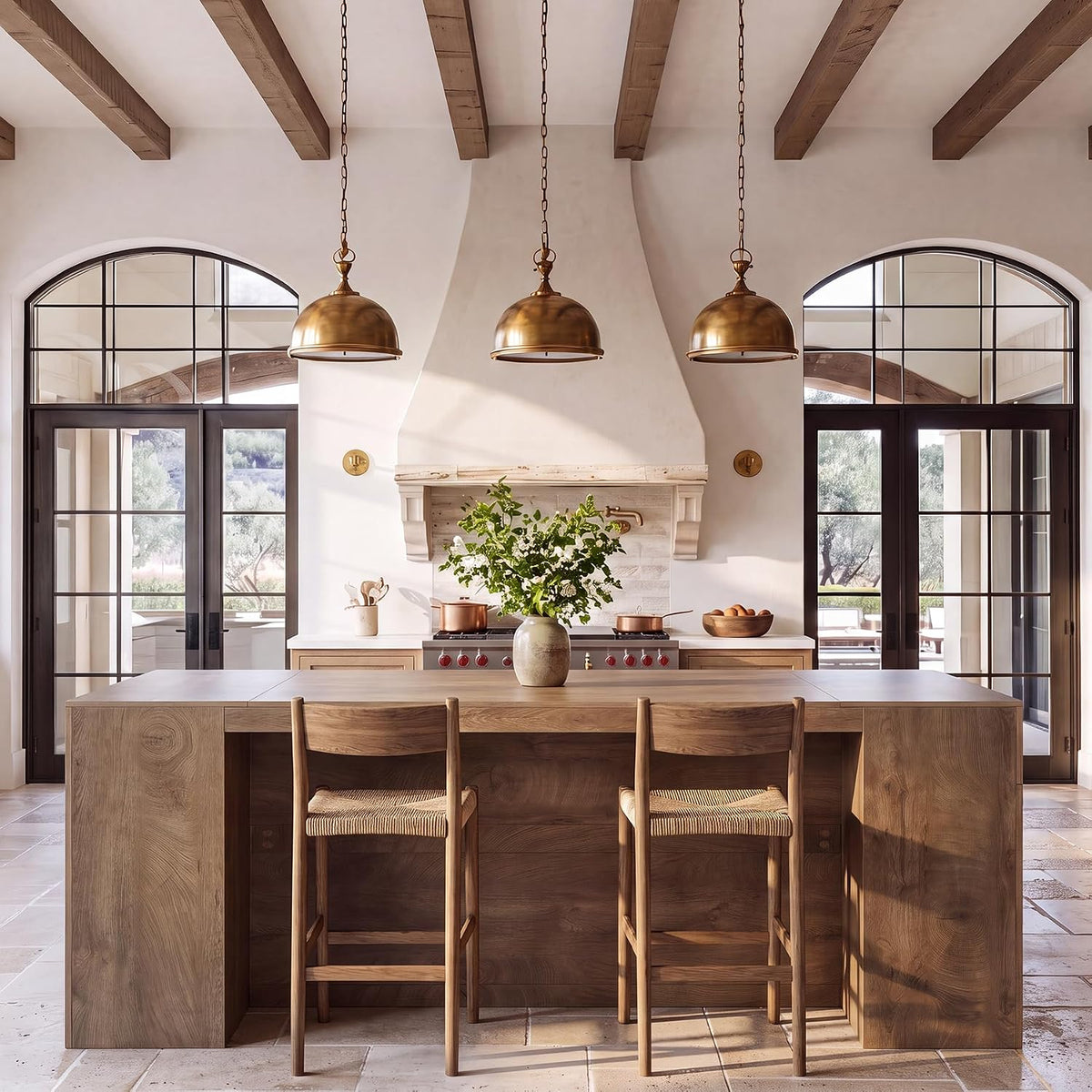 Tribesigns 78.7" Large Kitchen Island Table with Storage & Seating Space | Farmhouse Island Table with Arched Open Shelves, Modern Stationary Island Storage Table for Kitchen Dining Room, Brown