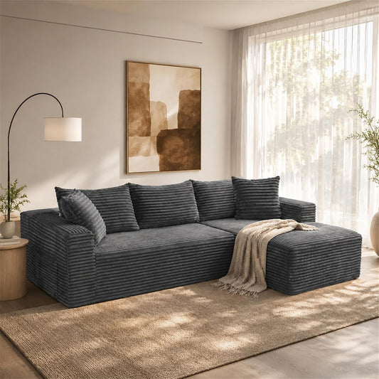 108" Modular Sectional Cloud Couch for Living Room Deep Seat L Shapes Couch with Oversized Chaise Lounge, Comfy Memory Foam Flannel Fabric Sofa for Bedroom Apartment, No Assembly Required