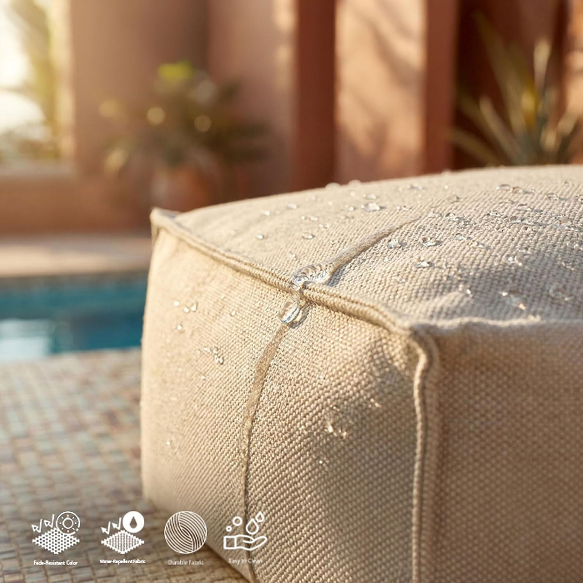 Gouchee Home Chamonix Outdoor/Indoor Ottoman Pouf Multi-Function Lounger Stool Footrest with Filling Peacock