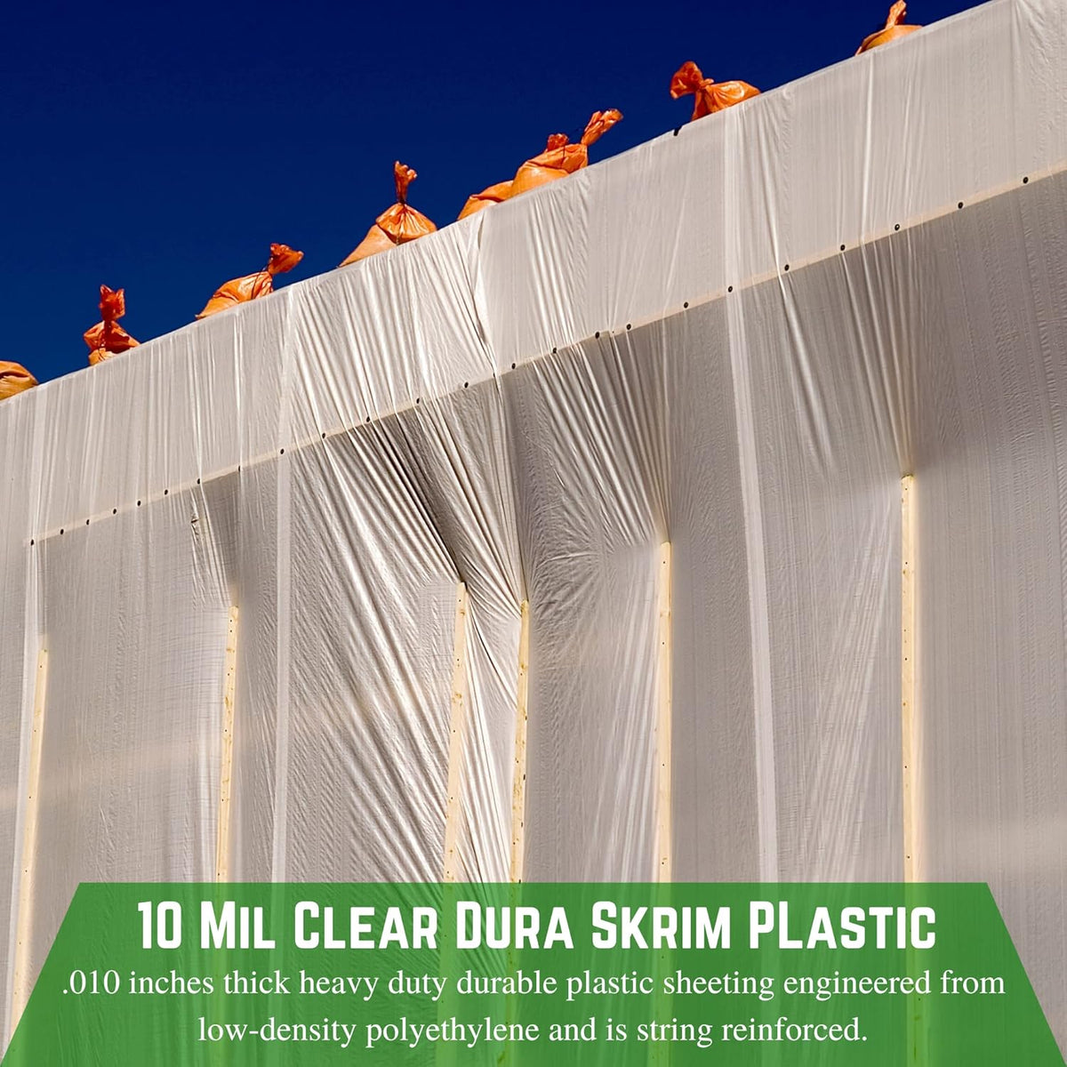 Farm Plastic Supply - Dura Skrim String Reinforced Clear Plastic Sheeting - 10 Mil - (40' x 50') - UV-Rated Extra Heavy Duty Poly Film Tear Resistant, Vapor Barrier Polyethylene Roll for Construction