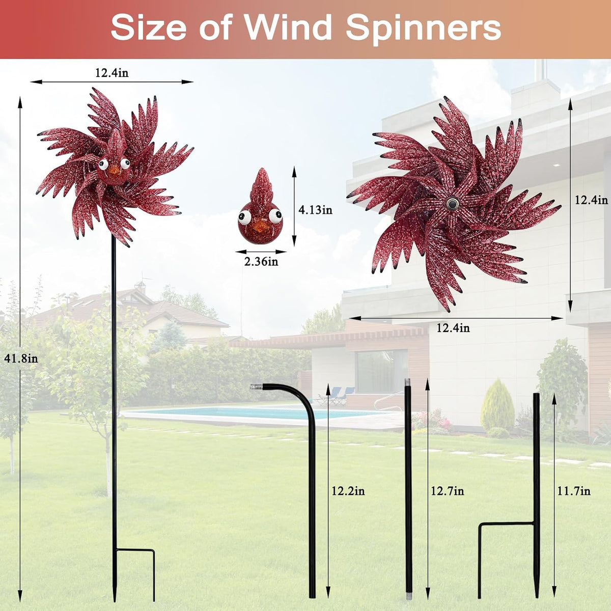 Wind Spinner Outdoor Metal Bird Decor Wind Spinner for Yard Lawn & Garden Decoration, 42 Inch