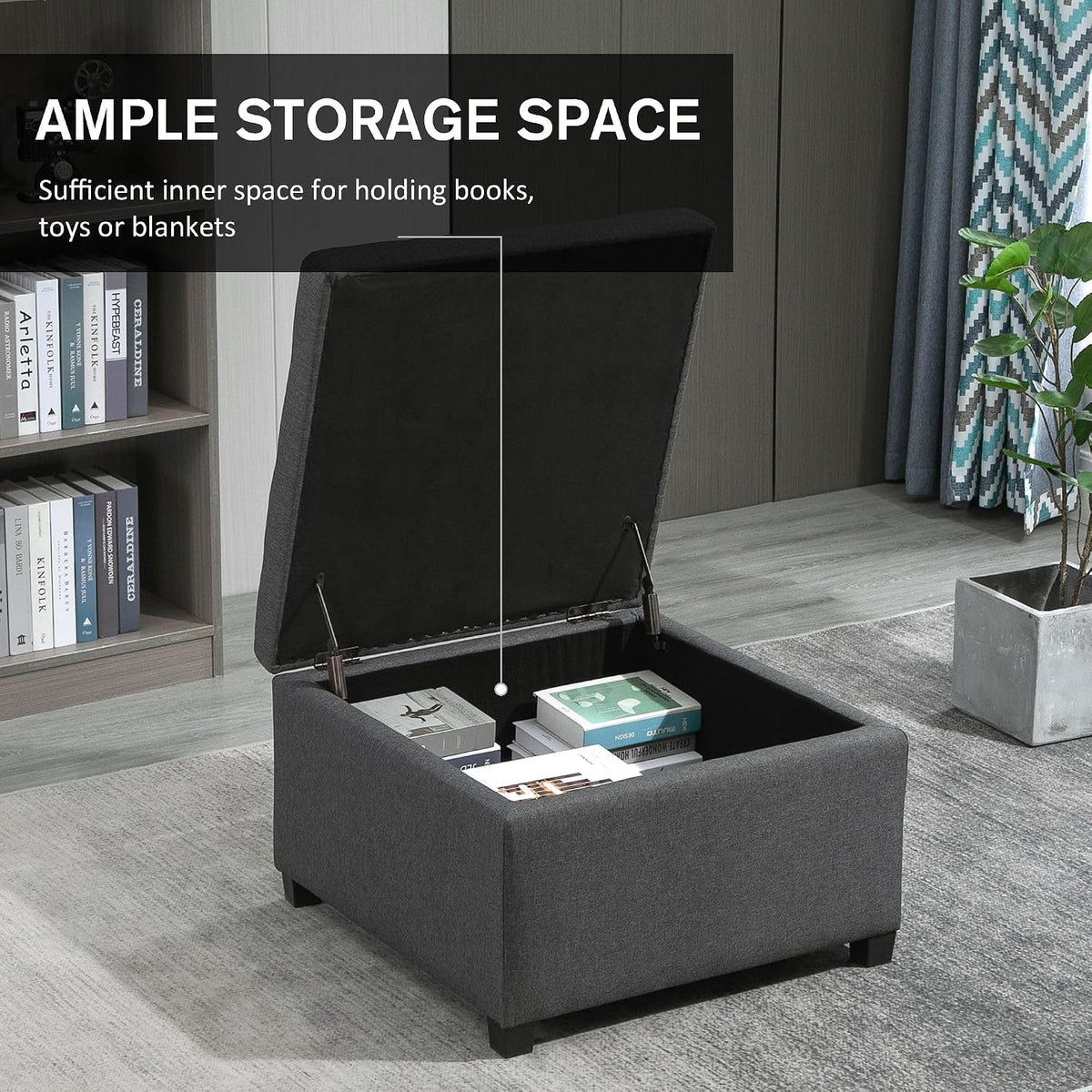 31x26x17inch 450lb Premium Quality Tufted Cotton Storage Ottoman LiftTop Standard Metal Hinge Premium Rubberwood FFor rame Gray