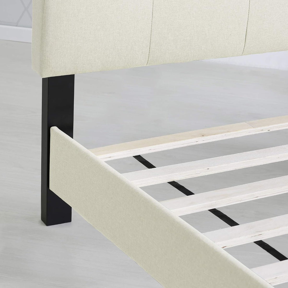 Furinno Laval Button Tufted Upholstered Platform Bed Frame, Queen, Linen