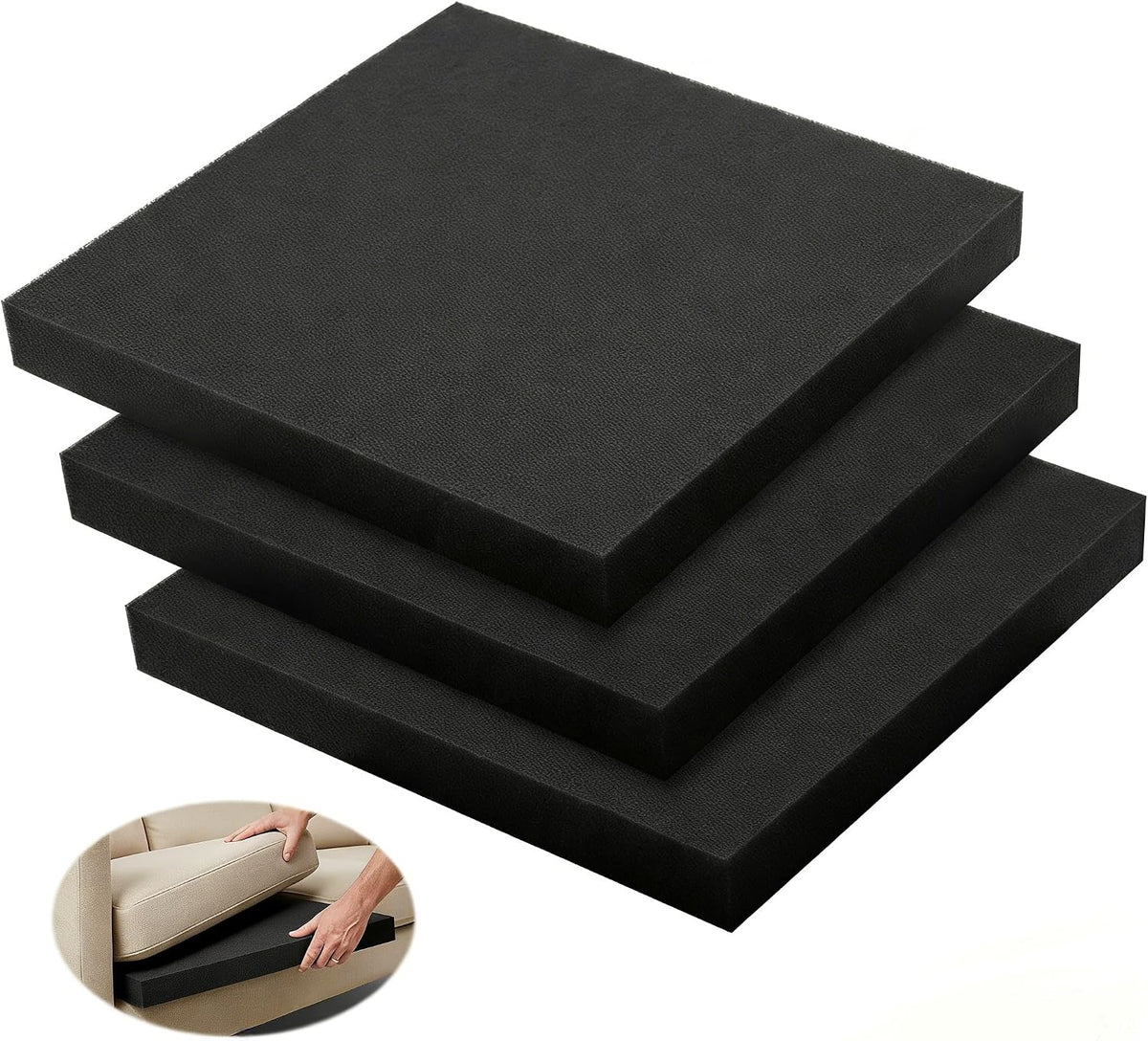 3 Pcs 45D Couch Cushion Support 22" x 22" x 2.4" Couch Cushion Replacement Couch Supports for Sagging Cushions High Density Rectangles Sofa Cushion Support for Furniture Seat Sagging Repair
