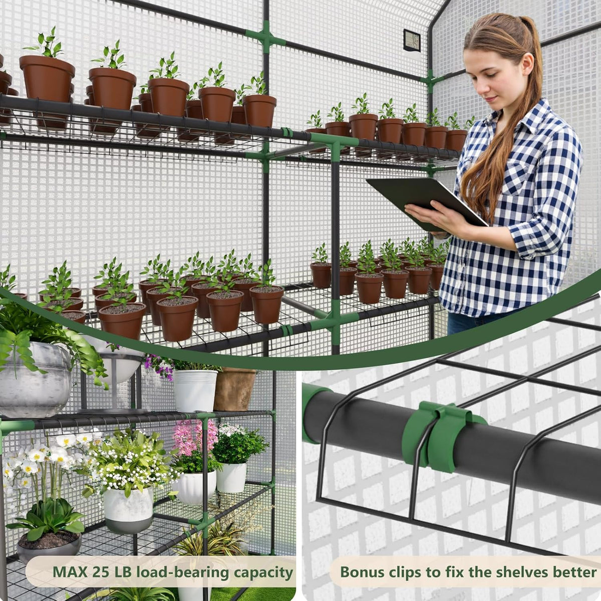 Greenhouse for Outdoors, Small Greenhouse, Walk-in Greenhouses with 3 Tiers 8 Shelves, PE Cover, Heavy Duty Plant Greenhouses for Garden and Backyard
