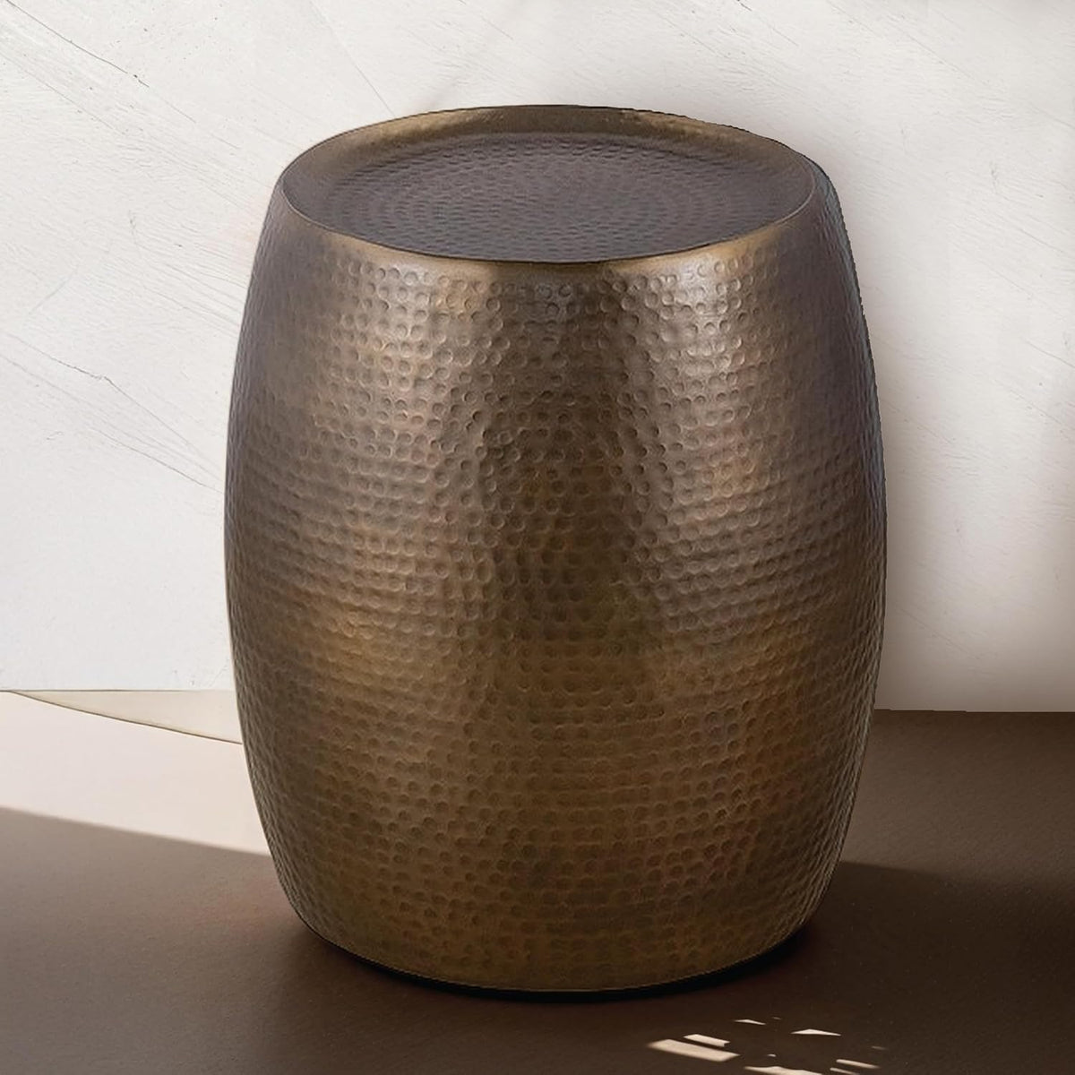 ET501 Modern Contemporary Aluminum Material 21" Height End Table, Side Table with Hand Hammered Design Antique Gold