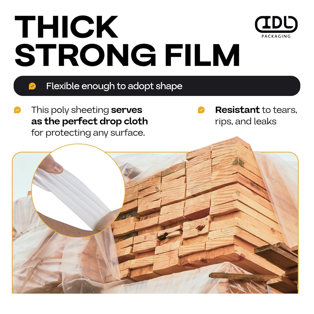 Plastic Sheeting 6 mil, 12' x 50' (600 sq. ft.) - Thick Semi-Clear LDPE Plastic Sheeting Heavy Duty for Construction and Painting - Vapor Barrier Plastic Sheeting - Roll of Plastic by IDL Packaging