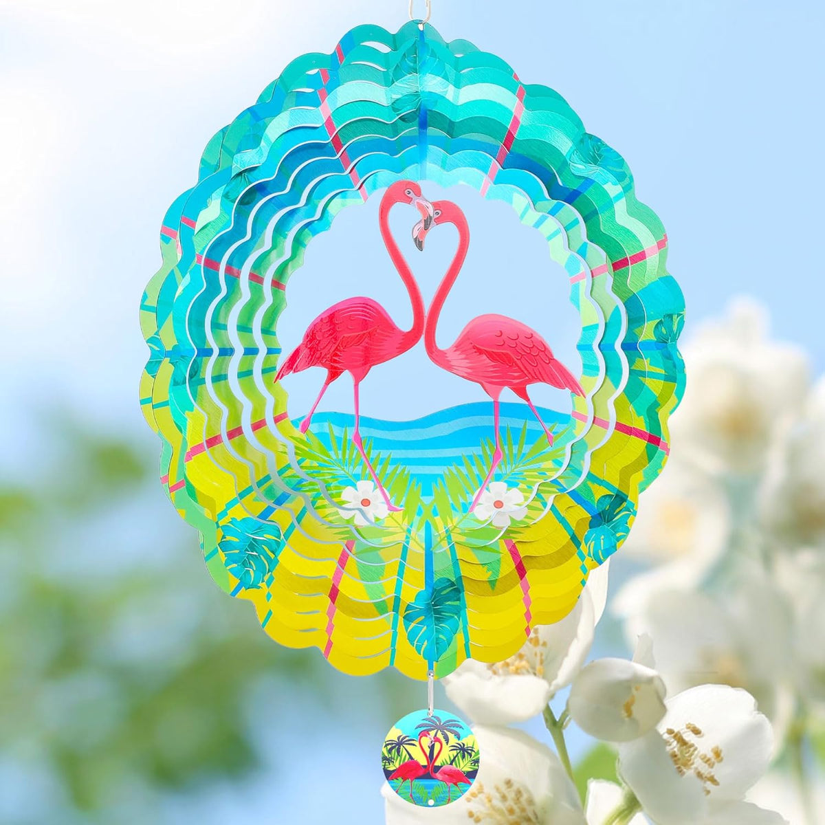 Flamingo Wind Spinners Garden Yard Decor Gift for Women Men, 12 Inch Outdoor Metal 3D Wind Spinner, Stainless Steel Hanging Wind Catchers Kinetic Sculpture for Outside Decoration