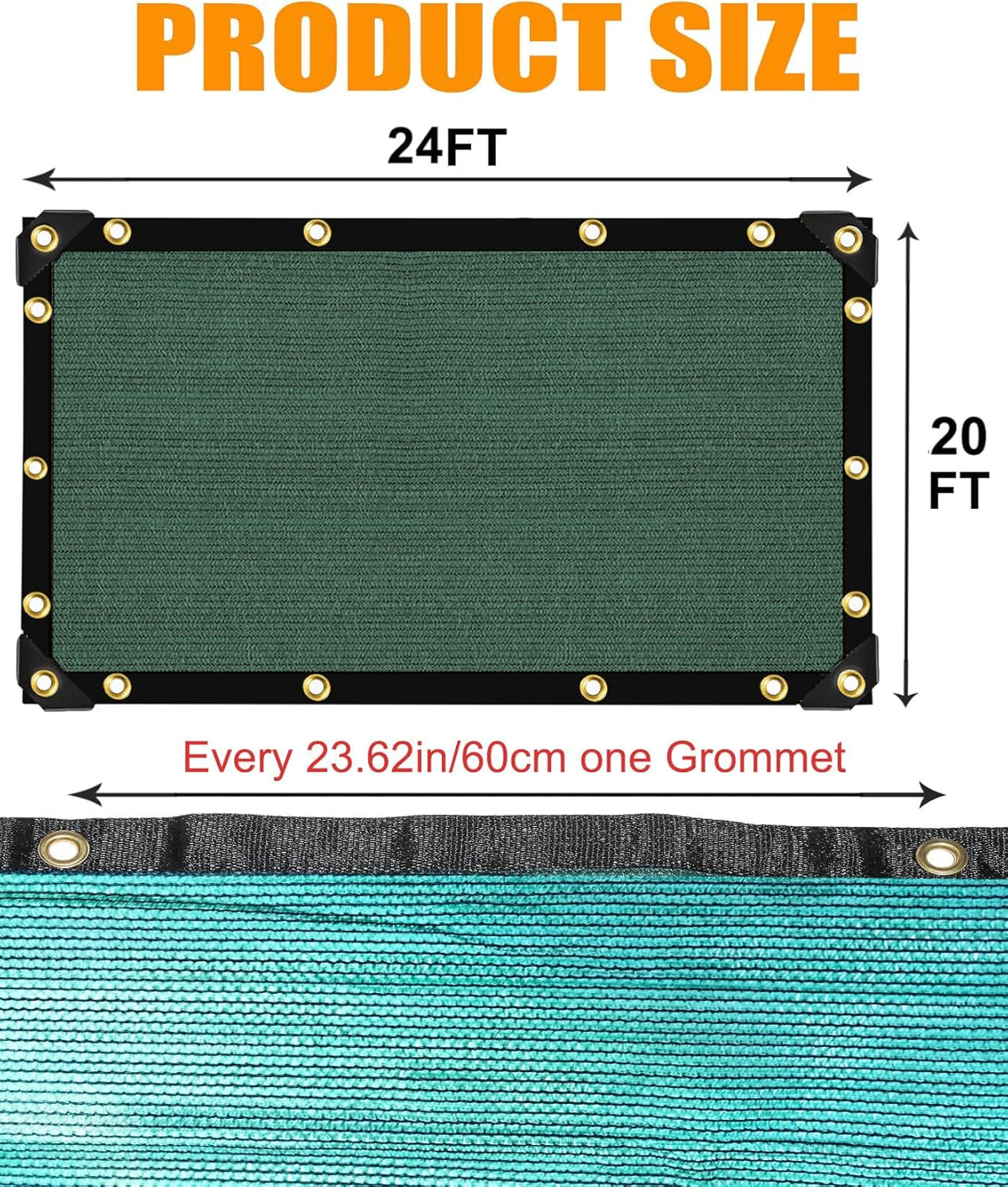 E.share 70% Shade Cloth for Garden, 20 Ft X 24 Ft Sun Shades Outdoor Patio with Grommets for Plant Covers,Porch Screen,Pergola Shade Cover,Greenhouse,Green
