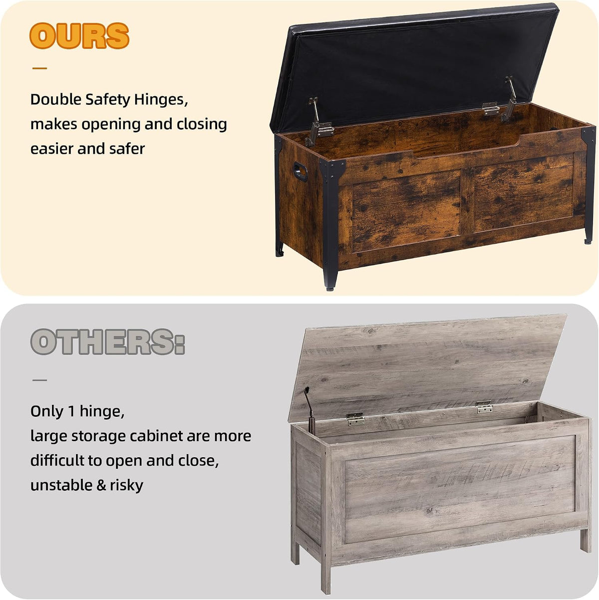 GAOMON 39.4" Storage Chest, Storage Bench with Safety Hinge | Farmhouse Style Wooden Trunk Chest for Entryway, Bedroom, Living Room, Rustic Brown
