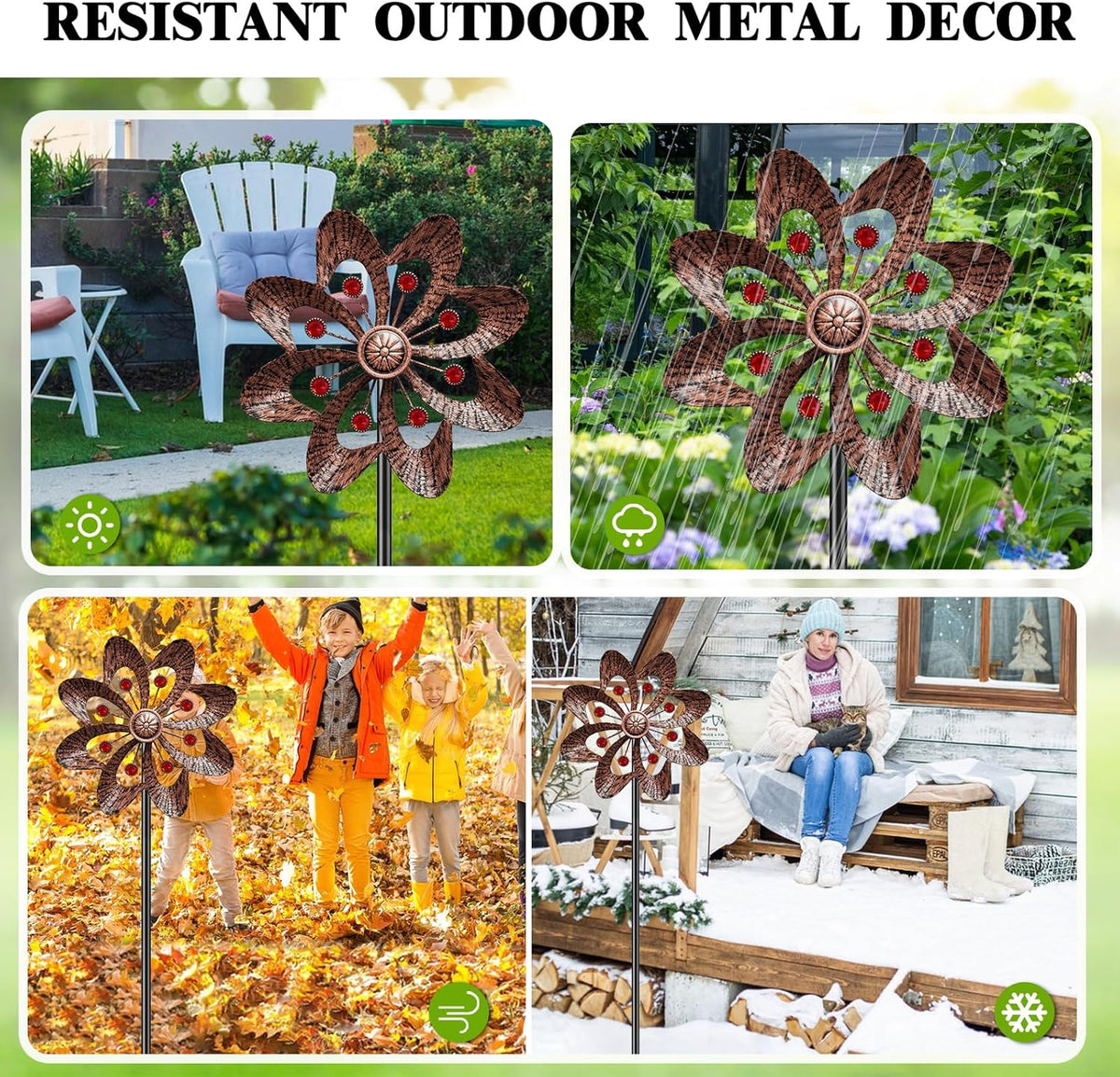 Metal Wind Spinners Outdoor, 360° Wind Sculpture Spinner with Metal Stake, Waterproof Spinners Green Kinetic Wind Spinner for Yard Lawn Decor (A- Vintage Copper 1PC)