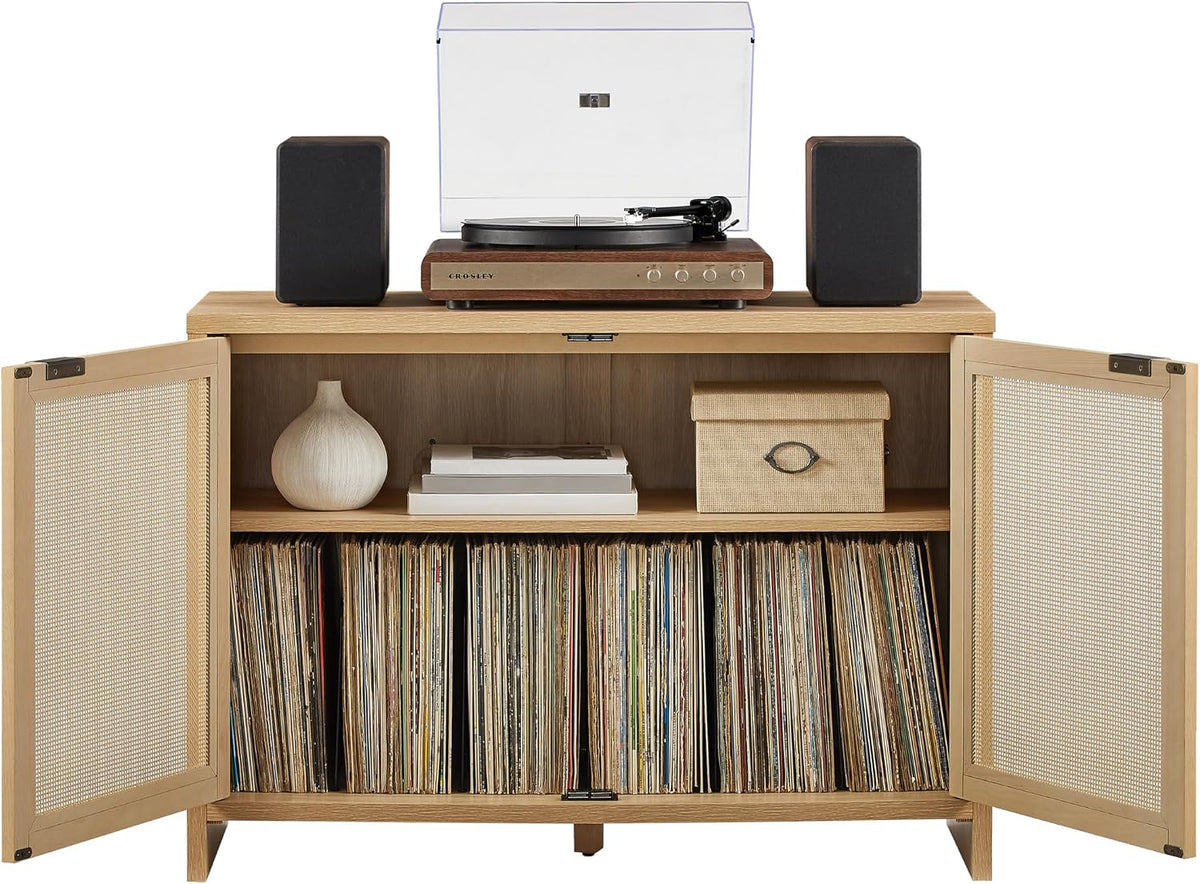 Crosley Furniture Kenji Record Player Cabinet with Vinyl Storage, Media Stand, Modern Home Organizer, Ash