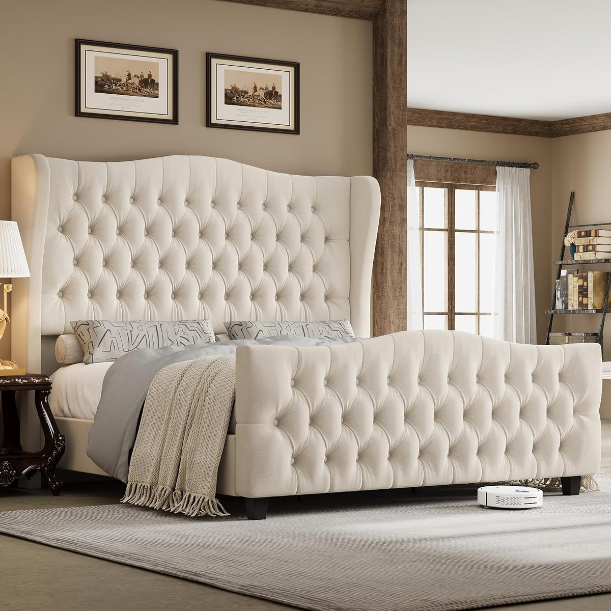 Keyluv Full Size 54.3" Tall Bed Frame with Wingback Headboard & Footboard