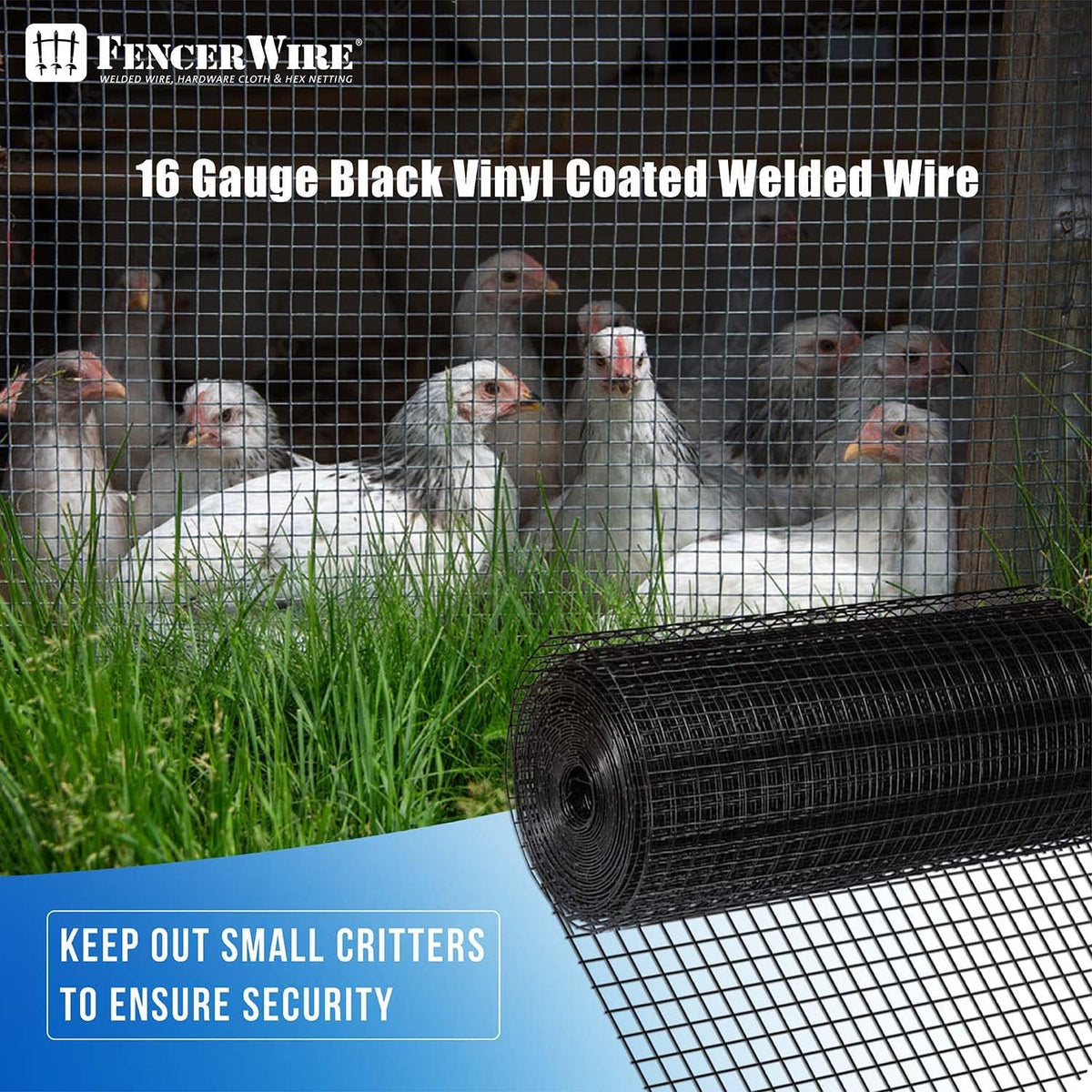 Fencer Wire 16 Gauge Black Vinyl Coated Welded Wire Mesh Size 1.5 inch by 1.5 inch