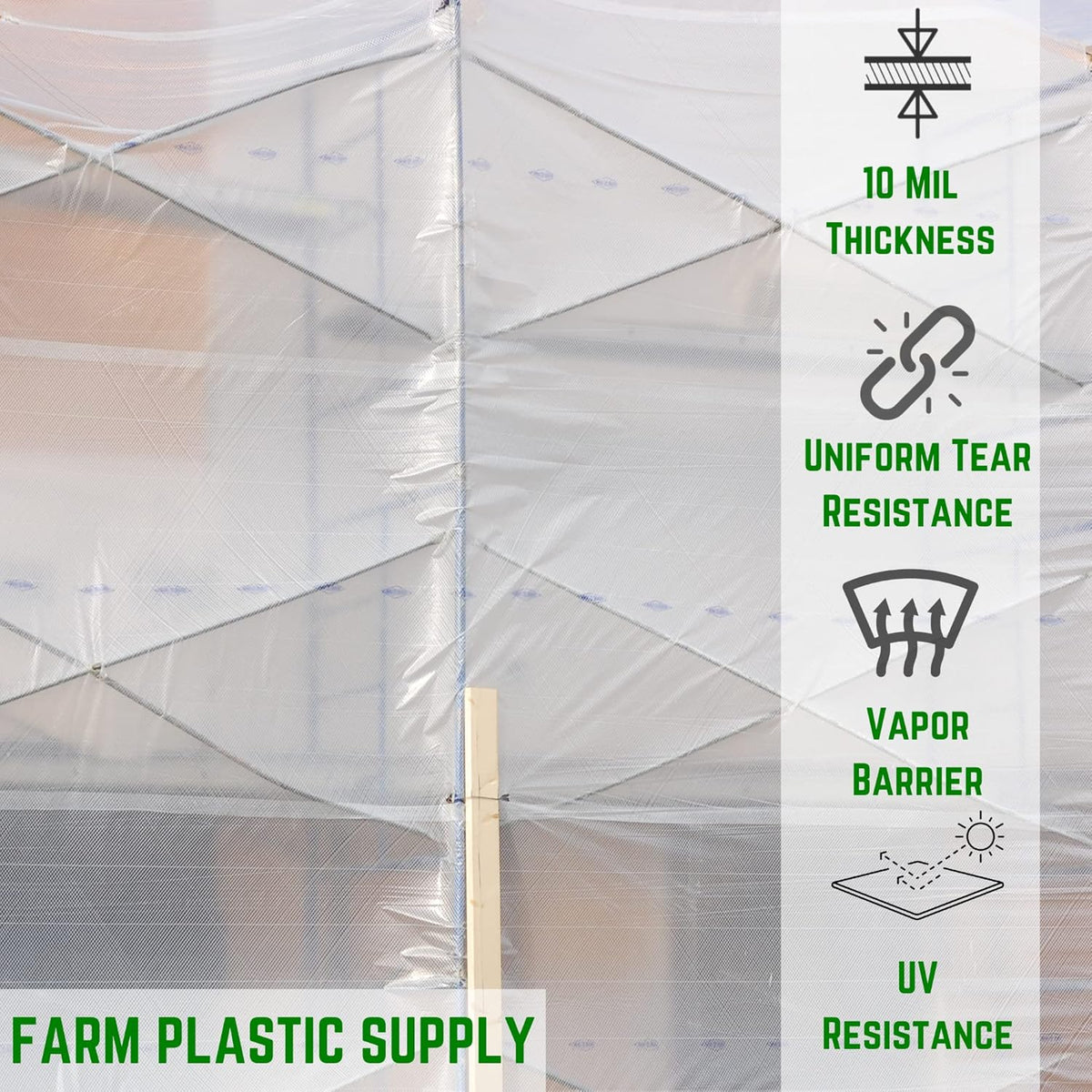 Farm Plastic Supply - Dura Skrim String Reinforced Clear Plastic Sheeting - 10 Mil - (6' x 50') - Reinforced Poly Film Tear Resistant, Weatherproof, Vapor Barrier Polyethylene Roll for Construction