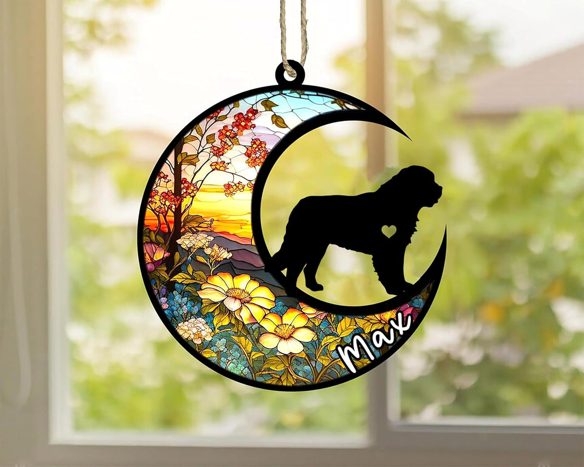 Personalized Dog Memorial, Custom Name Saint Bernard Dog Christmas Ornament with Name, Custom Breeds, Pet Loss Light Catcher, Gifts for Lovers Loss of Pet Sympathy on Mothers Day Christmas