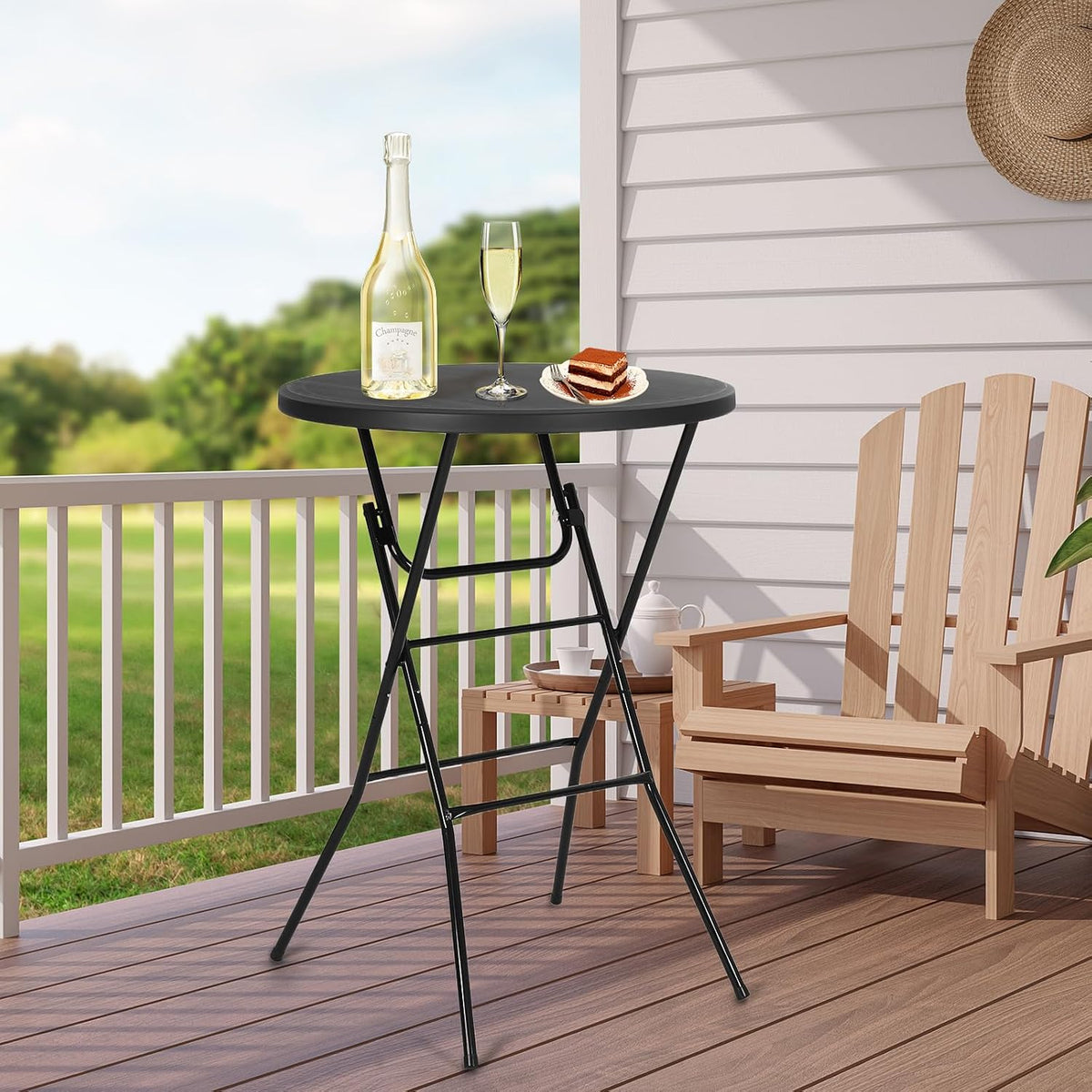 Nice C Plastic High Top Cocktail Table, 31.5" Foldable Bar Table (2P Black) | Portable Round Table, Counter Height Table, Bistro Table, Waterproof, Indoor, Outdoor, Parties, Weddings, Camping, Backyard
