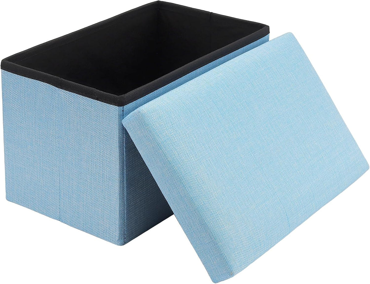 HOZEON 3 Pack 15.7 x 9.8 x 9.11 Inches Folding Storage Ottoman, Blue Rectangle Footrest Seat, Multifunctional Foot Stool for Living Room, Office, Traveling, Fishing, Camping
