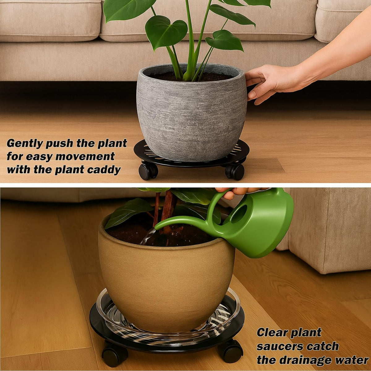 3 Packs Large Metal Plant Caddy with PU Wheels 13.6" Heavy-duty Wrought Iron Rolling Plant Stands Indoor Outdoor Wheeled Plant Dolly Planter Mover Rollers Plant, Leaf Style