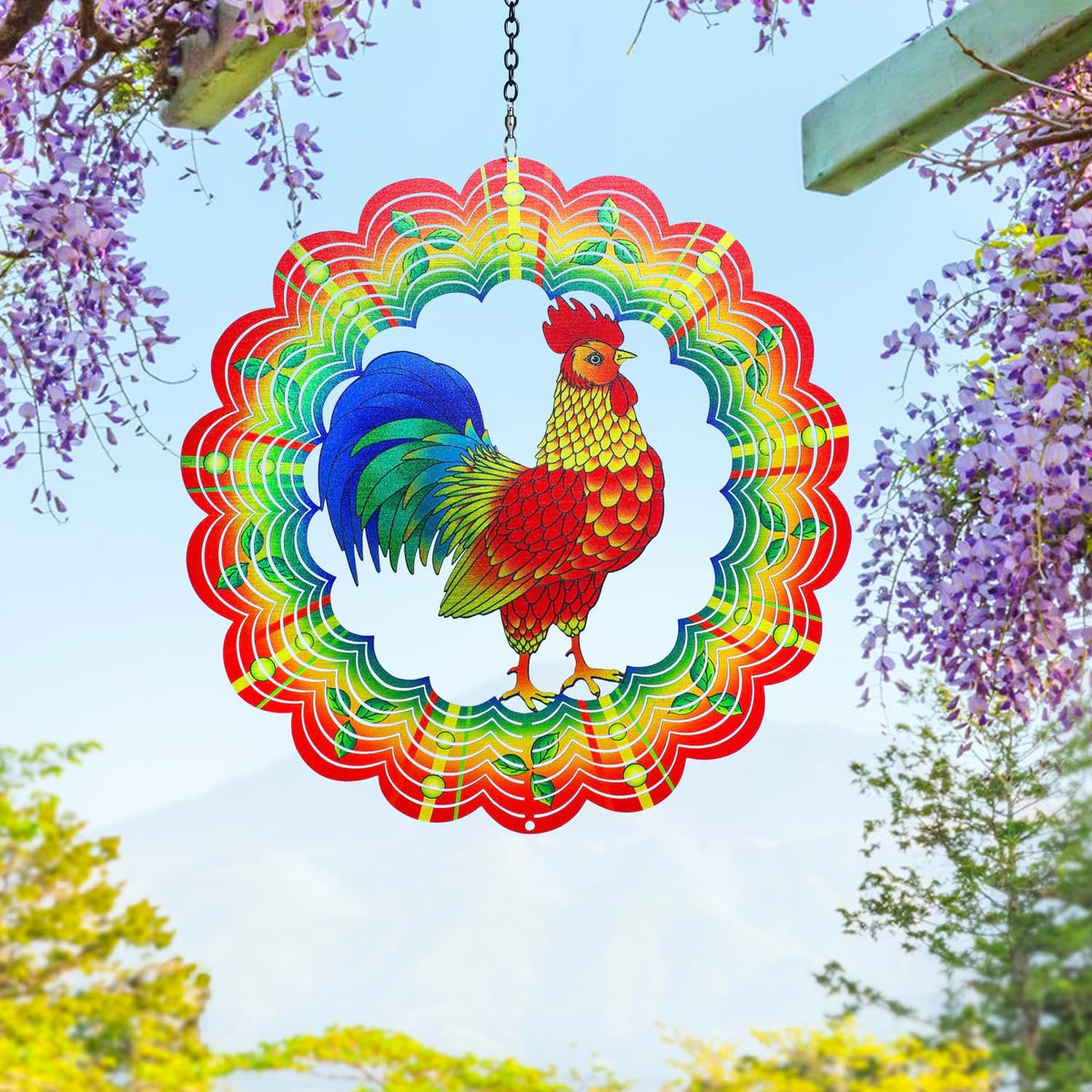 Chicken Wind Spinners Chicken Gifts for Women/Men 12 inch 3D Stainless Steel Hanging Wind Spinner Metal Wind Catchers Kinetic Sculpture for Indoor/Outdoor Decor, Yard Art, Garden Decorations