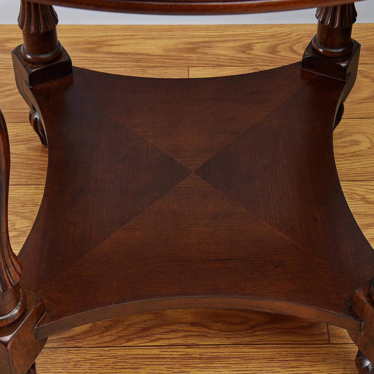 Vintage Solid Wood Oval End Table with Tempered Glass Top, 28"x24" Side Table with Carved Edge, Cherry Walnut Finish for Living Room