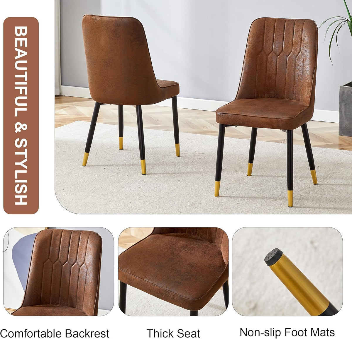 Dining Chairs Set of 8，Modern Dining Chairs, Equipped with Suede Nap Backrest Cushions and Metal Legs, Suitable for Restaurants, Kitchens, and Dining Room Chairs