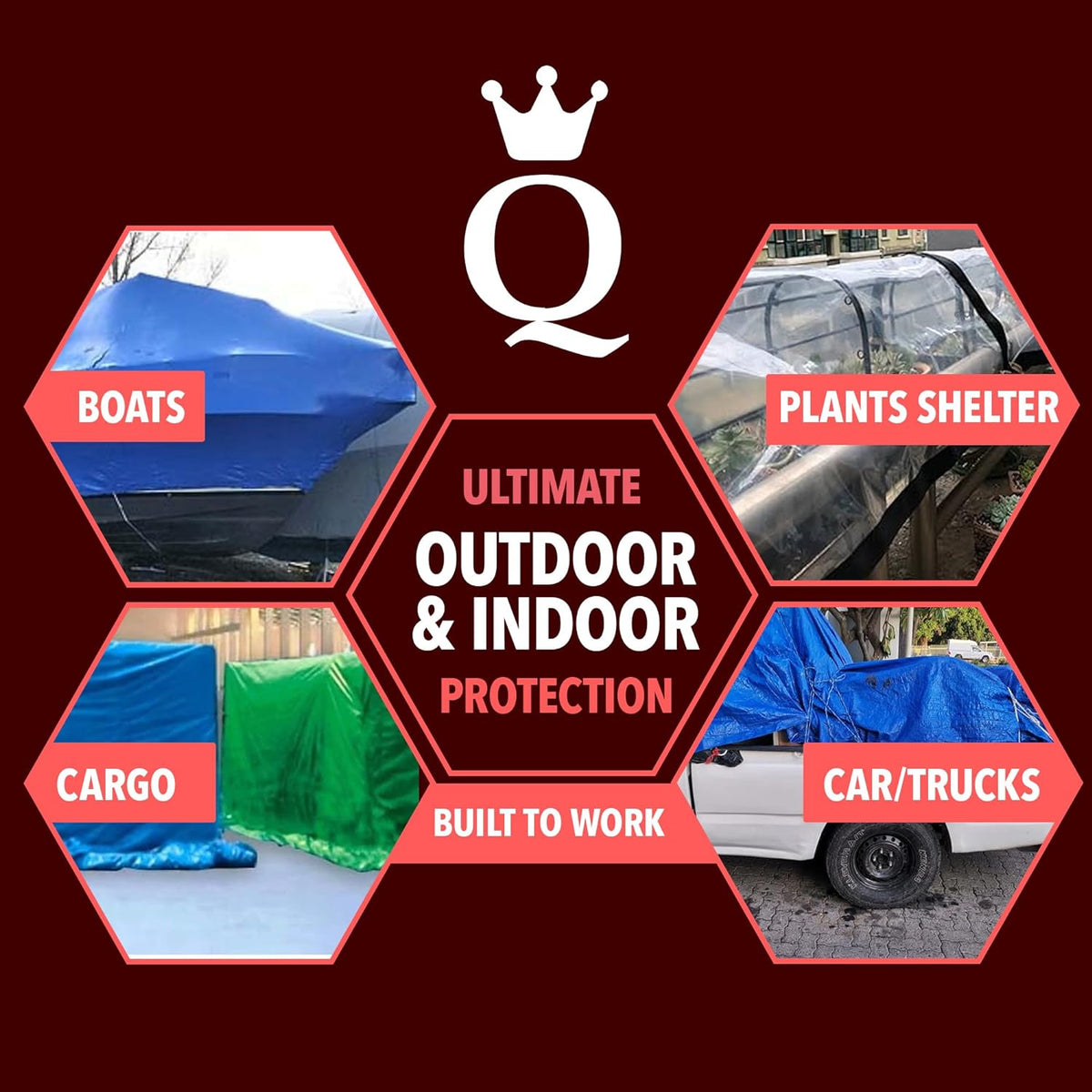 QUEEN OF TARPS | 6x8 Light Duty Tarp Waterproof, 70 GSM is 7 MIL, UV/Tear Resistant Tarp, Camping, Outdoor Furniture, Car, Tents, Painting, Firewood Protection | 6x8, Light Duty