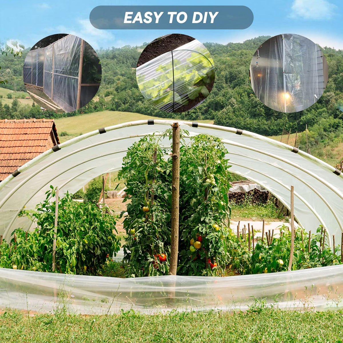 12x50 Ft Clear Greenhouse Film Plastic Sheeting, Greenhouse Polyethylene Plastic Film 6 mil Thickness Replacement Cover, UV Resistant, Plant Covers Freeze Protection for Windproof Frost& Dust Proof
