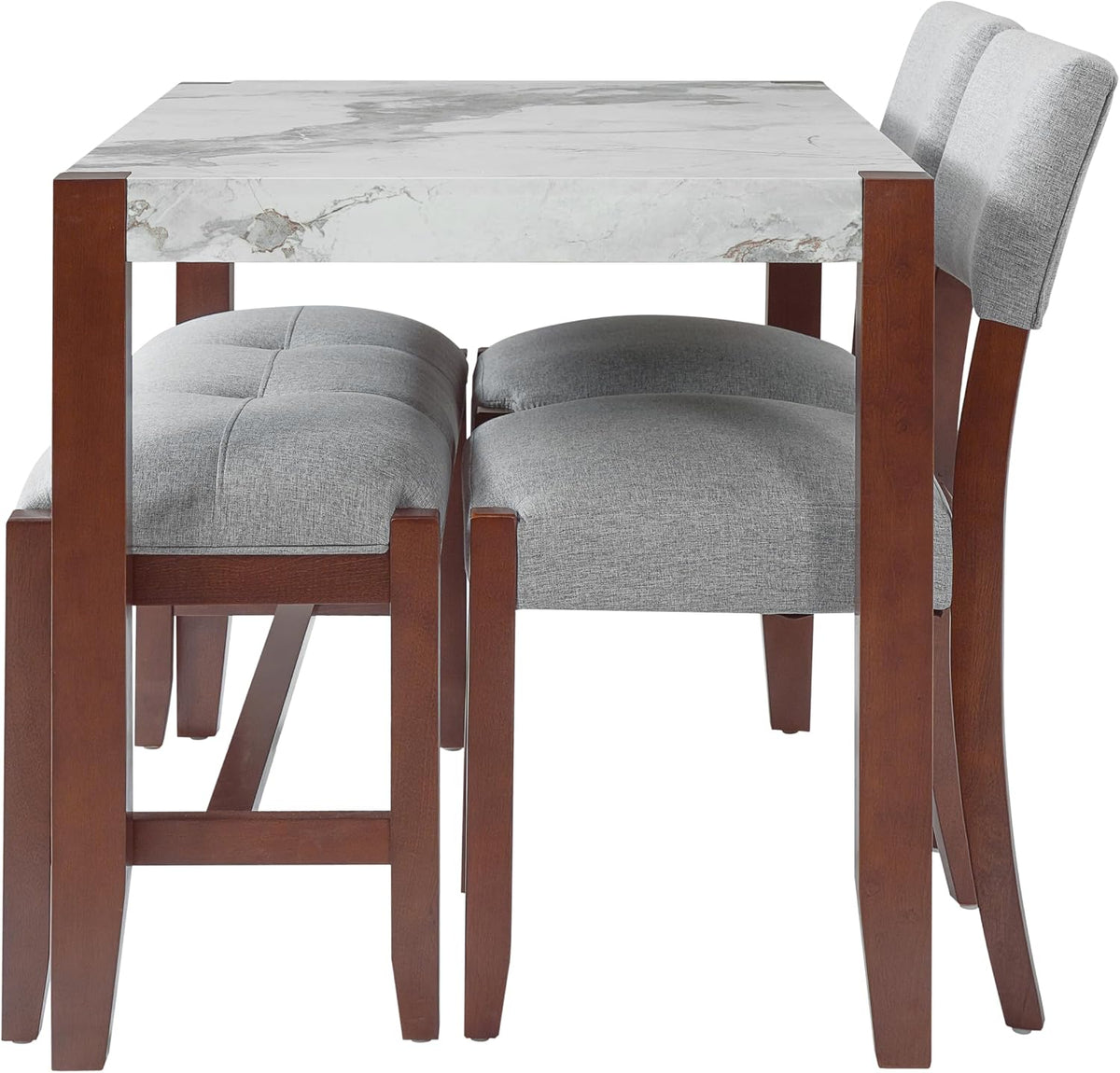 Merax 4 Piece Dining Table Set, Faux Marble Table and 2 Upholstered Chairs 1 Bench, 4 Person Dinette Set for Kitchen, Dining Room, Space-Saving, Gray