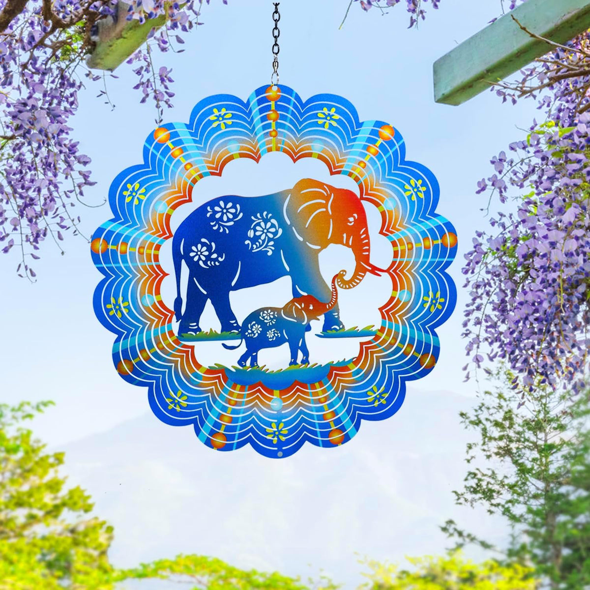 Elephant Wind Spinners Elephant Gifts for Women/Men 12 inch 3D Stainless Steel Hanging Wind Spinner Metal Wind Catchers Kinetic Sculpture for Indoor/Outdoor Decor, Yard Art, Garden Decorations