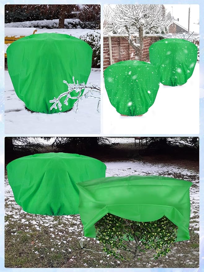 ANPHSIN 6 Pcs 39.3in x 39.3in Plant Covers Freeze Protection - Winter Shrub Plant Protection Bags, Frost Blankets Cloths with Drawstring for Outdoor Garden Potted Plants, Green