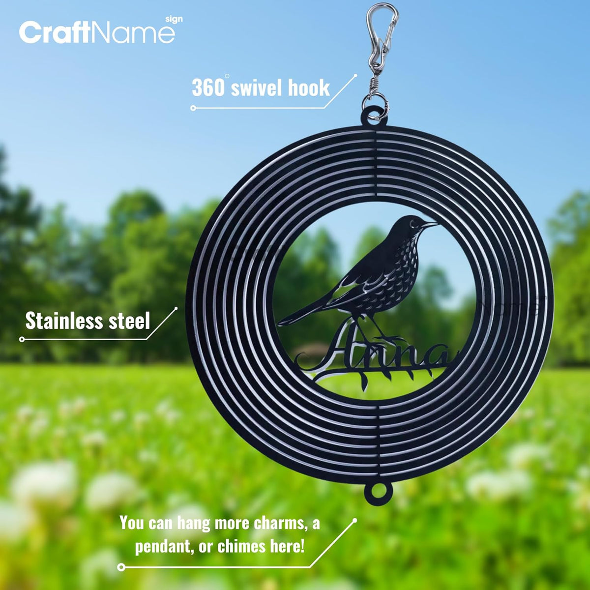 Personalized Sun & Lunar Wind Spinner 3D Stainless Steel, Sun Garden Spinner Hanging Outdoor Decor, Wind Spinners Outdoor, Custom Gift for Grandmother, Mom, Wife