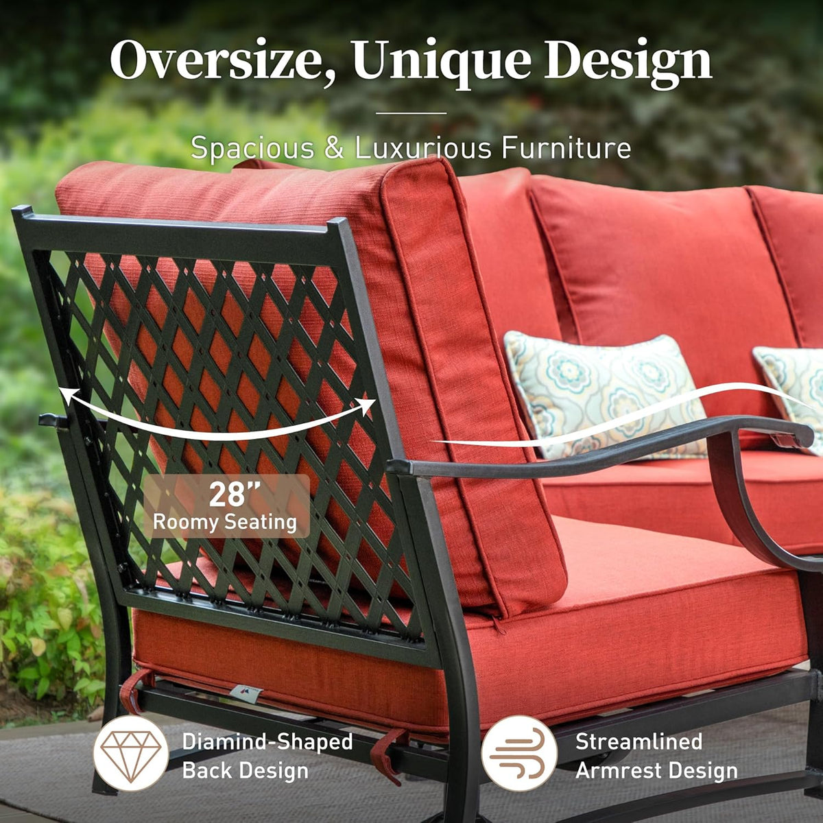 SUNSHINE VALLEY Metal Patio Chair Set of 2 with 5.75" Extra Thick Cushion, 2 Pieces High Back Outdoor Patio Chairs All Weather Outdoor Furniture Seating for Deck Backyard Balcony Front Porch, Rust Red