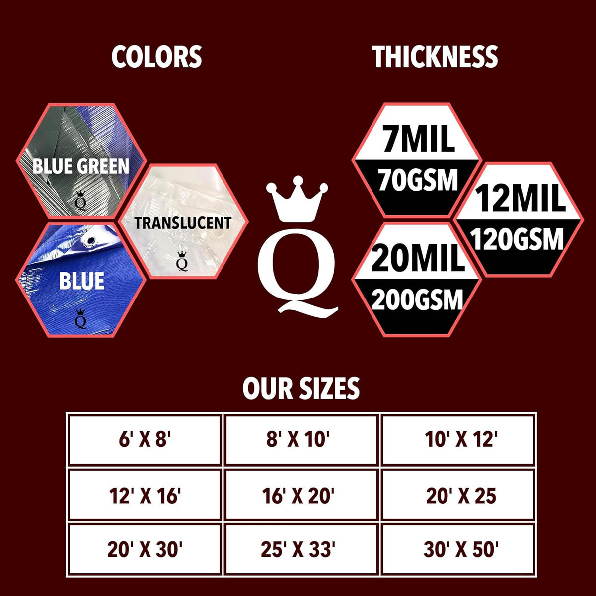 QUEEN OF TARPS | 8x10 Super Heavy Duty Tarp Waterproof, 200 GSM is 20 MIL, UV/Tear Resistant Tarp, Camping, Outdoor Furniture, Car, Tents, Painting, Firewood Protection | 8x10, Super Duty