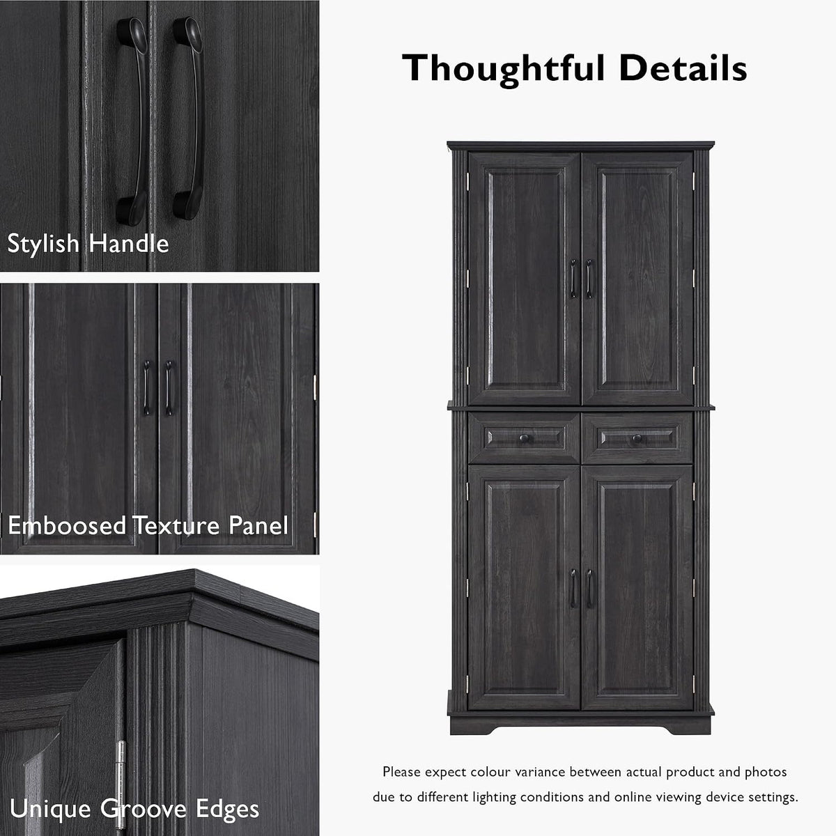 71" Tall Kitchen Pantry Cabinet with 3 Pull Out Organizers, Farmhouse Storage Cabinet with 6 Door Shelves,2 Drawers,Freestanding Cupboard for Kitchen Dining Room (Black-@01)
