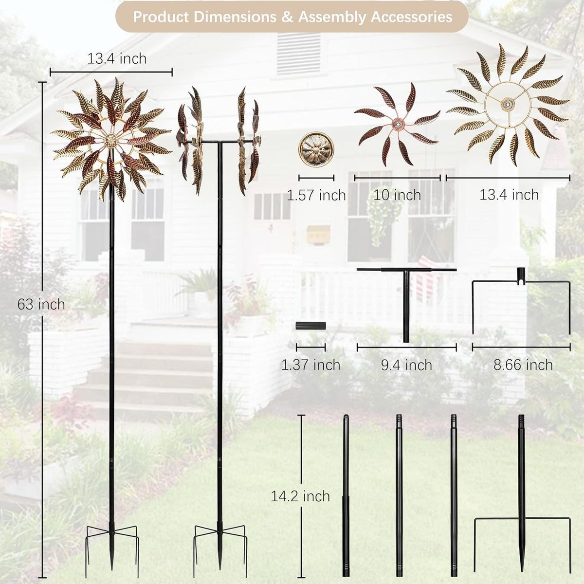 Large Outdoor Metal Wind Spinner,Two-Way Wind Sculptures,360 Degrees Kinetic Wind Spinners Yard Art Decor for Patio, Lawn & Garden 63 * 13.4 Inches