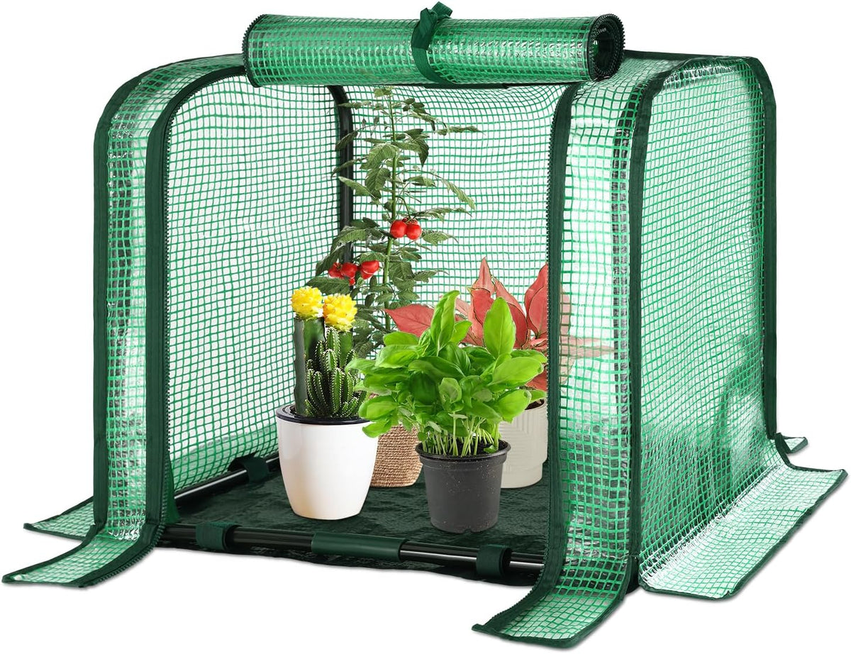 U'Artlines Portable Mini Greenhouse Small Green House with Waterproof Pad 23x13x17 Inch Plant Cover Tent for Garden Small Plants Indoor Outdoor, Green PE
